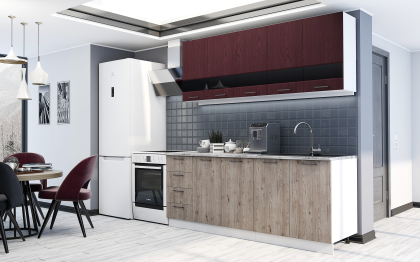 Кухня Астра 2,0 м Красное дерево патина/Дуб галиано МДФ
