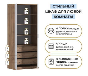 Шкаф двухдверный Макс 1000 мм, вариант №5 (ЛДСП, корпус дуб вотан)