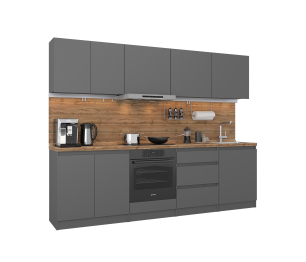 Кухонный гарнитур Леон прямой 260 см, диамант серый