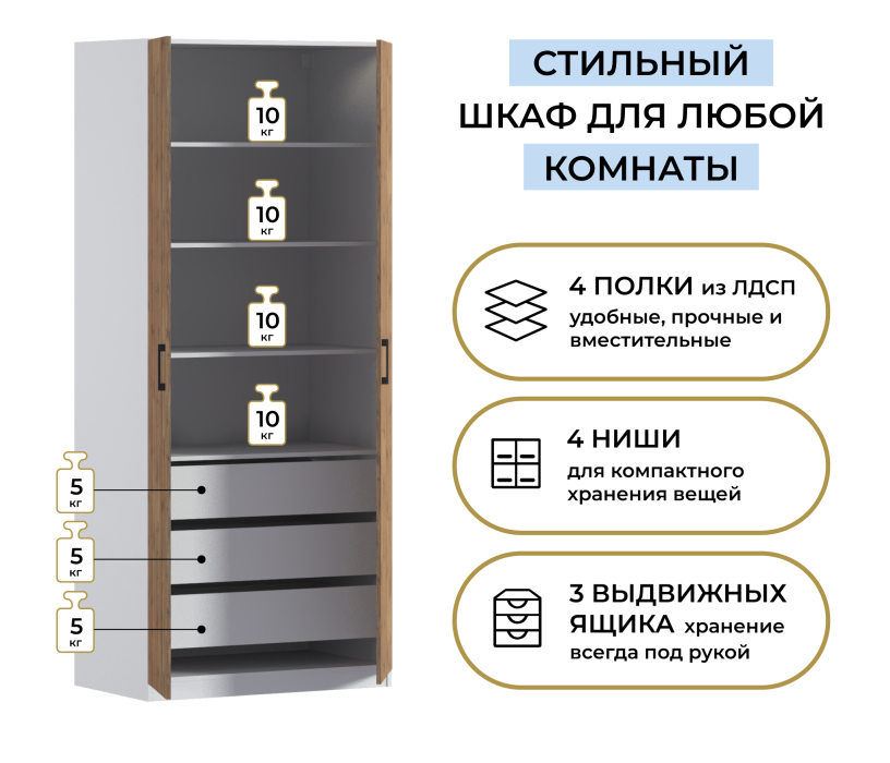 Спальня, Шкаф двухдверный Макс 1000 мм, вариант №5 (ЛДСП)