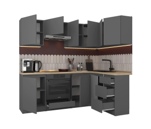 Кухонный гарнитур Леон угловой 210х140 см, диамант серый