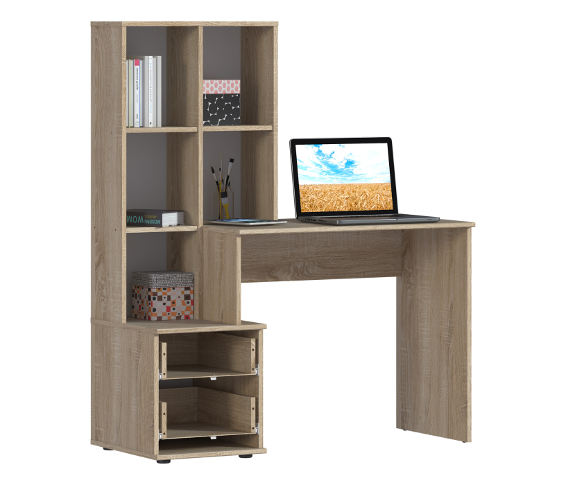 Прямые компьютерные столы, Стол Мамбо СБ-2998 Дуб Сонома/Белый