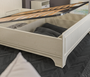 Кровать с подъемным механизмом (1600) Гранд / Ливерпуль СБ-3531 Дуб Приморский Белый, МДФ Классика Светлый