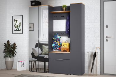 Шкаф-пенал Октава 13.228, серый графит, дуб золотой крафт