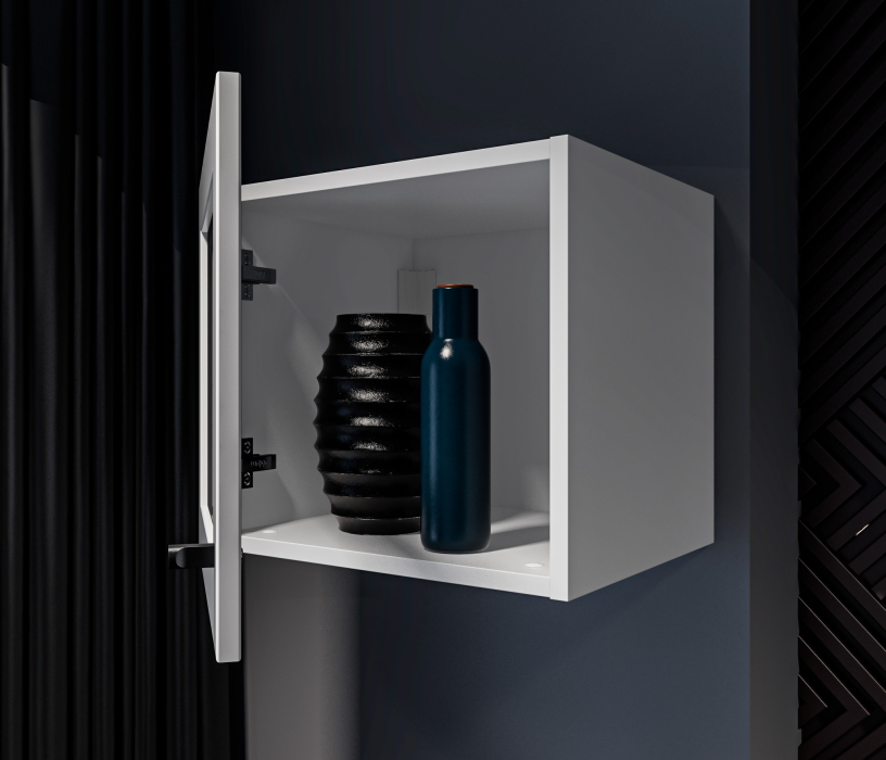 Настенные полки, Твин СБ-3383 Полка Белая с фасадом со стеклом