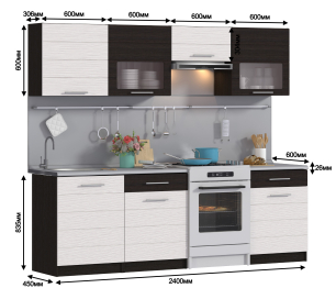 Кухонный гарнитур Милена Дуб Феррара/Онденс/Венге 2,4 м