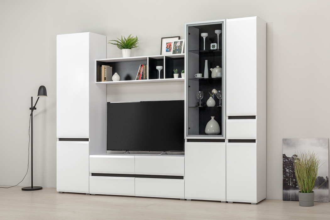 ТВ-тумбы, Тумба под ТВ Сидней 13.63, белый премиум, черный, белый глянец