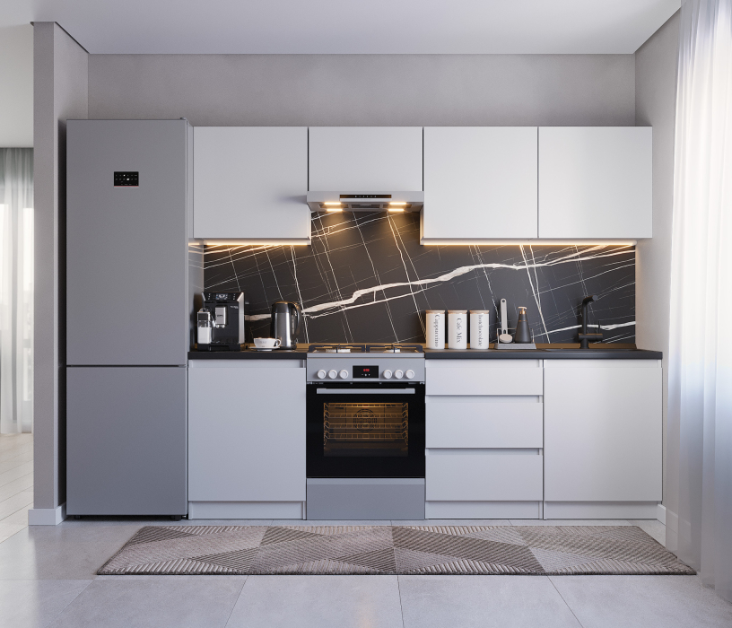 Кухонные гарнитуры, Кухонный гарнитур Леон прямой 240 см, белый