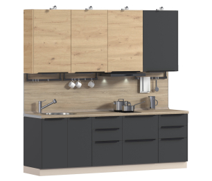 Кухонный гарнитур ЛОФТ Регина Песочный/Диамант серый, Дуб дикий 2,4 м