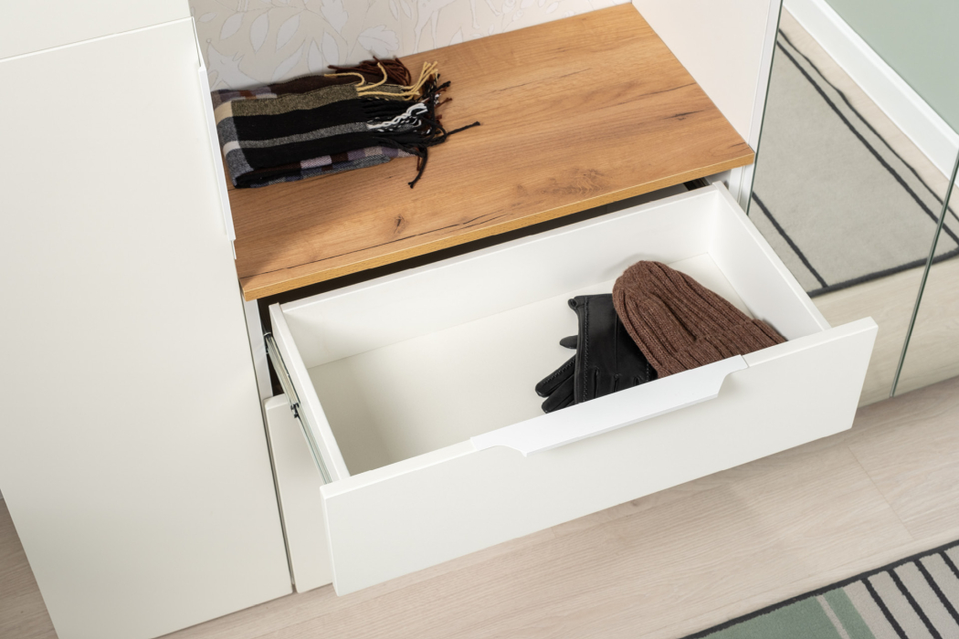 Тумбы, Тумба для обуви Октава 16.127, белая шагрень, дуб золотой крафт