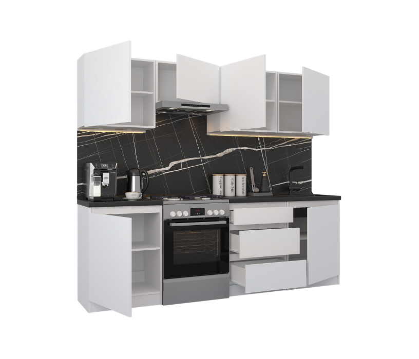 Кухонные гарнитуры, Кухонный гарнитур Леон прямой 240 см, белый