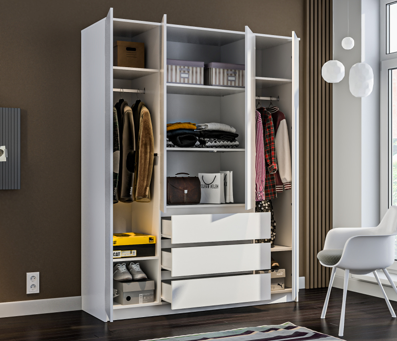 Шкафы распашные, Шкаф 4 дверный с ящиками Леон СБ-3364