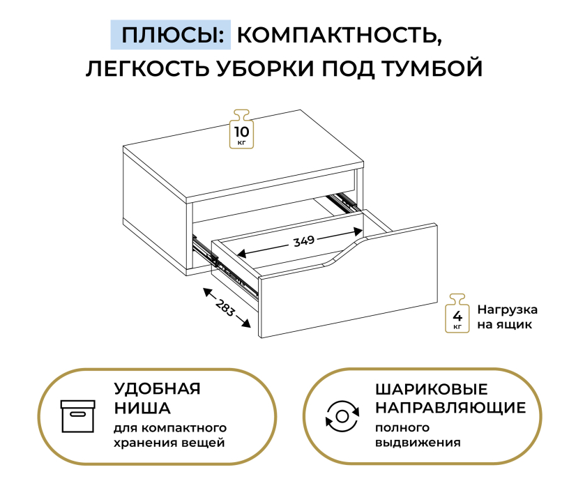 Настенные полки, Тумба подвесная Нова СБ-3624